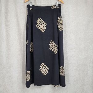 Asia Craft Black and Tan Linen Blend Maxi Skirt Boho Earthy Neutral Women's